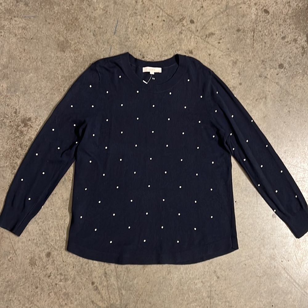 NWT navy sweater with white polka dots from LOFT, Size XL